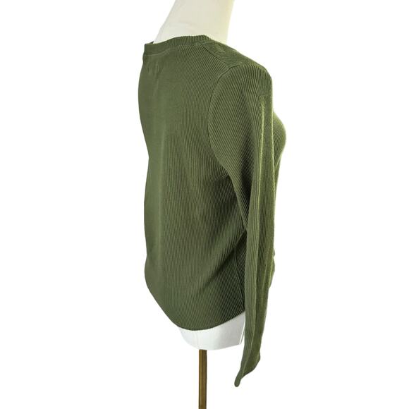 Madewell Green Asymmetrical Hem Top Ribbed Long Sleeve  Bohemian Versatile Small - Picture 9 of 15